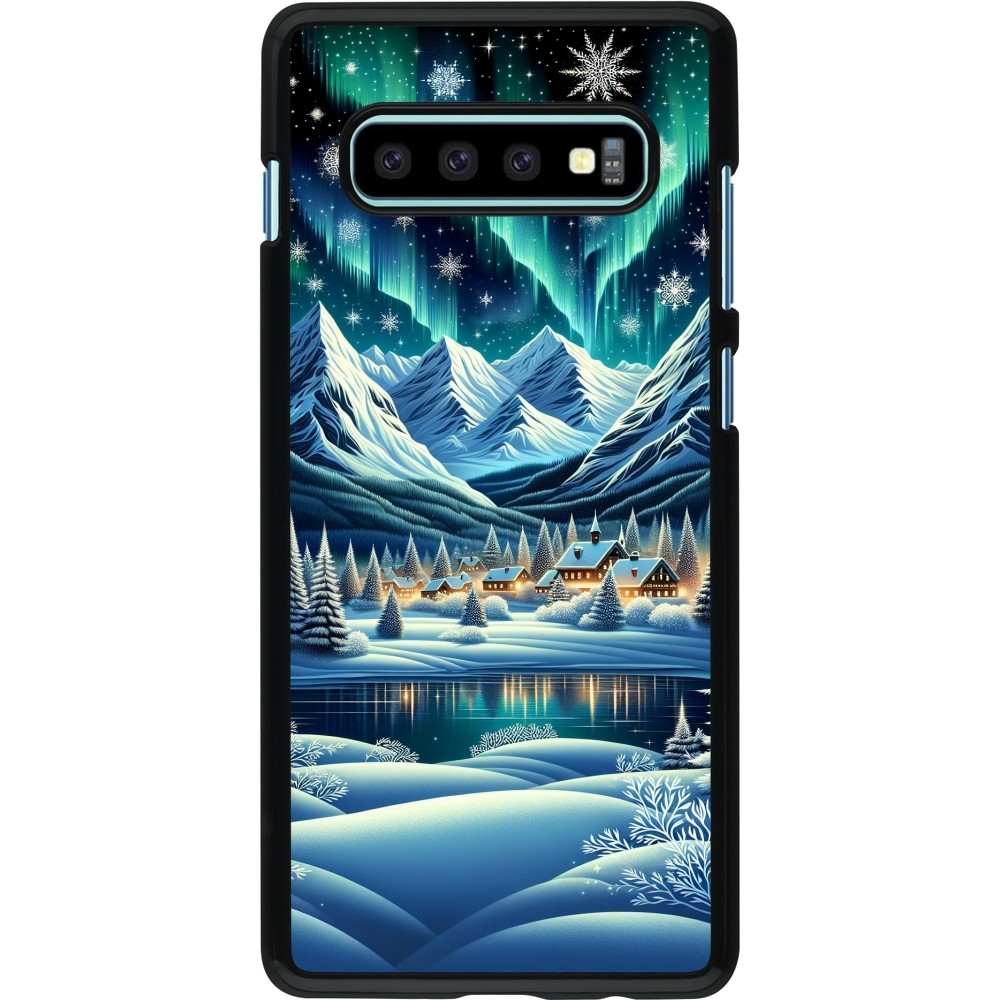 Samsung Galaxy S10+ Case Hülle - Verschneites Bergdorf am See in der Nacht