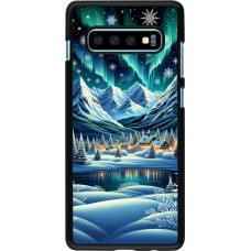 Samsung Galaxy S10+ Case Hülle - Verschneites Bergdorf am See in der Nacht