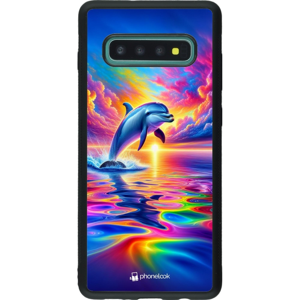 Samsung Galaxy S10+ Case Hülle - Silikon schwarz Glücklicher Regenbogen-Delfin