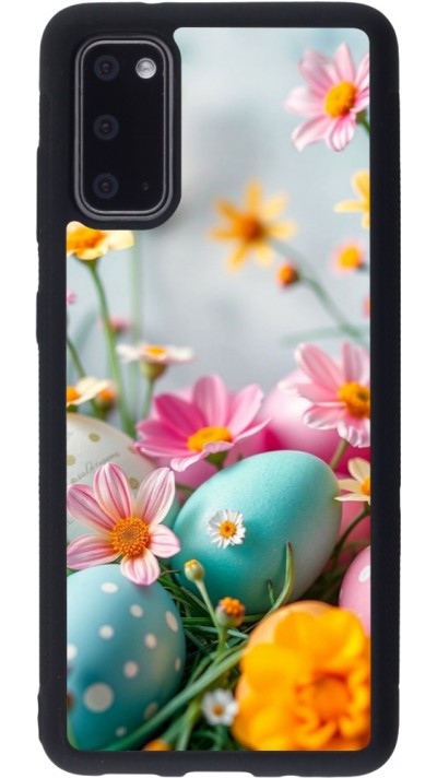 Samsung Galaxy S20 Case Hülle - Silikon schwarz Easter 2026 Eggs with flowers