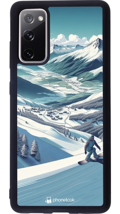 Coque Samsung Galaxy S20 FE 5G - Silicone rigide noir Snowboarder Montagne