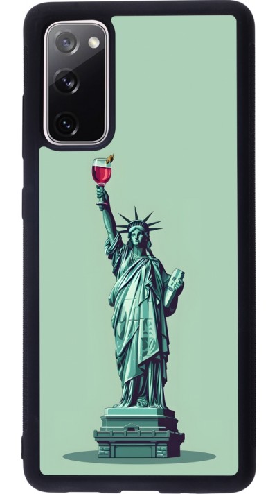 Coque Samsung Galaxy S20 FE 5G - Silicone rigide noir Wine Statue de la liberté avec un verre de vin Coque Samsung Galaxy S20 FE 5G - Silicone rigide noir Wine Statue de la liberté avec un verre de vin