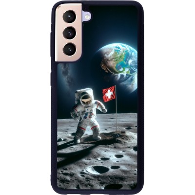 Samsung Galaxy S21 5G Case Hülle - Silikon schwarz Astro Schweiz auf dem Mond