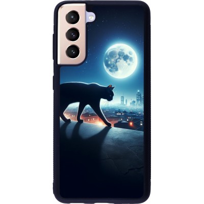 Samsung Galaxy S21 5G Case Hülle - Silikon schwarz Schwarze Katze unter dem Vollmond