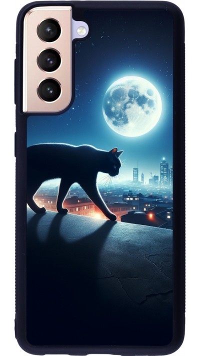 Samsung Galaxy S21 5G Case Hülle - Silikon schwarz Schwarze Katze unter dem Vollmond