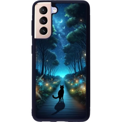 Samsung Galaxy S21 5G Case Hülle - Silikon schwarz Schwarze Katze Spaziergang