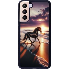 Samsung Galaxy S21 5G Case Hülle - Silikon schwarz Pferd majestätisch Strand