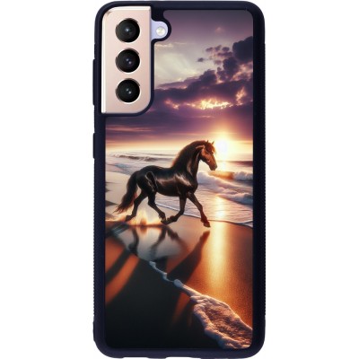Samsung Galaxy S21 5G Case Hülle - Silikon schwarz Pferd majestätisch Strand