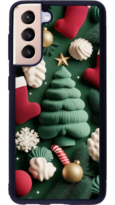 Coque Samsung Galaxy S21 5G - Silicone rigide noir Christmas 25 Christmas textiles