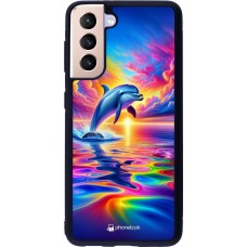 Samsung Galaxy S21 5G Case Hülle - Silikon schwarz Glücklicher Regenbogen-Delfin
