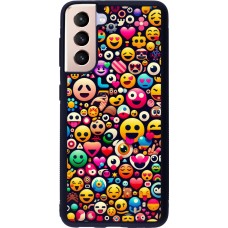Samsung Galaxy S21 5G Case Hülle - Silikon schwarz Emoji Mix Farbe