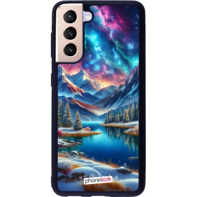 Samsung Galaxy S21 5G Case Hülle - Silikon schwarz Fantasiebergsee Himmel Sterne