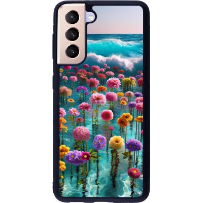Samsung Galaxy S21 5G Case Hülle - Silikon schwarz Blumenmeer Wellen