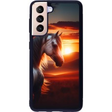 Samsung Galaxy S21 5G Case Hülle - Silikon schwarz Majestätischer Sonnenuntergang Pferd