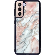 Samsung Galaxy S21 5G Case Hülle - Silikon schwarz Rosa Leuchtender Marmor