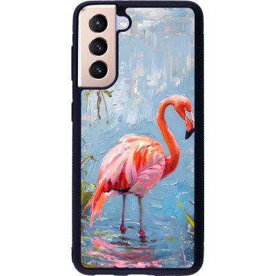 Samsung Galaxy S21 5G Case Hülle - Silikon schwarz Paint Flamingo