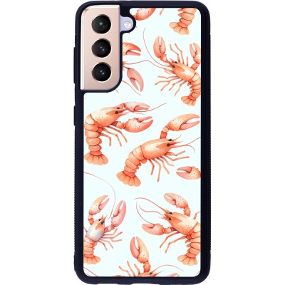 Samsung Galaxy S21 5G Case Hülle - Silikon schwarz Muster von pastellfarbenen Hummern