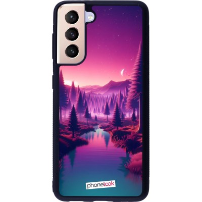 Samsung Galaxy S21 5G Case Hülle - Silikon schwarz Lila-rosa Landschaft