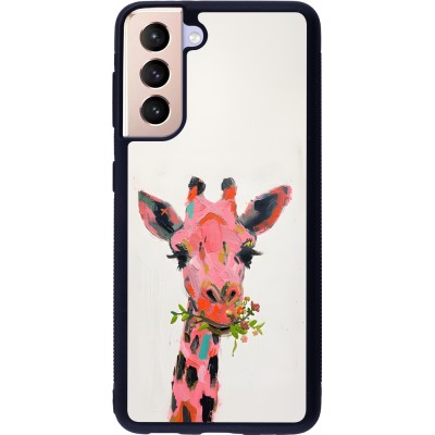 Samsung Galaxy S21 5G Case Hülle - Silikon schwarz Pink Girafe Paint