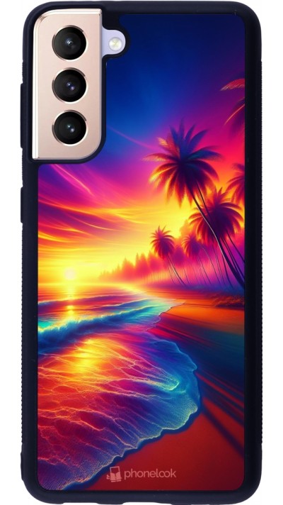 Samsung Galaxy S21 5G Case Hülle - Silikon schwarz Strand Sonnenuntergang auffällig