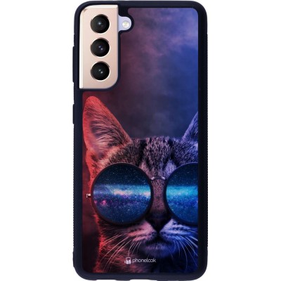 Hülle Samsung Galaxy S21 5G - Silikon schwarz Red Blue Cat Glasses