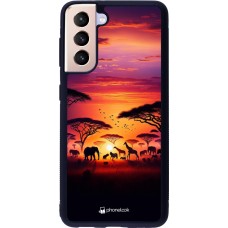 Samsung Galaxy S21 5G Case Hülle - Silikon schwarz Safari Sonnenuntergang Wildtiere