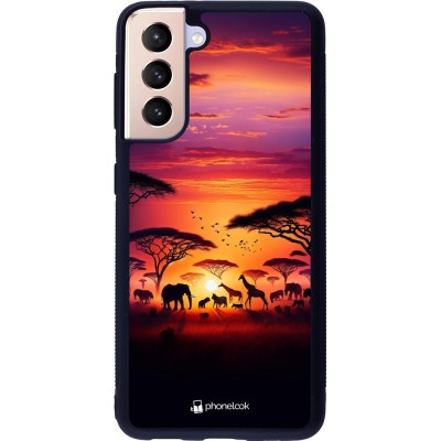 Samsung Galaxy S21 5G Case Hülle - Silikon schwarz Safari Sonnenuntergang Wildtiere