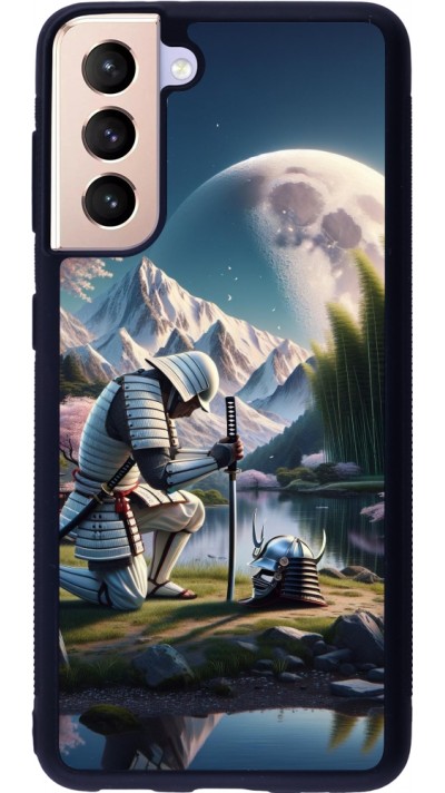 Samsung Galaxy S21 5G Case Hülle - Silikon schwarz Samurai Katana Mond