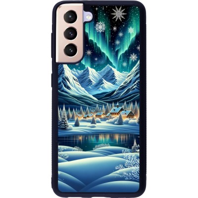 Samsung Galaxy S21 5G Case Hülle - Silikon schwarz Verschneites Bergdorf am See in der Nacht