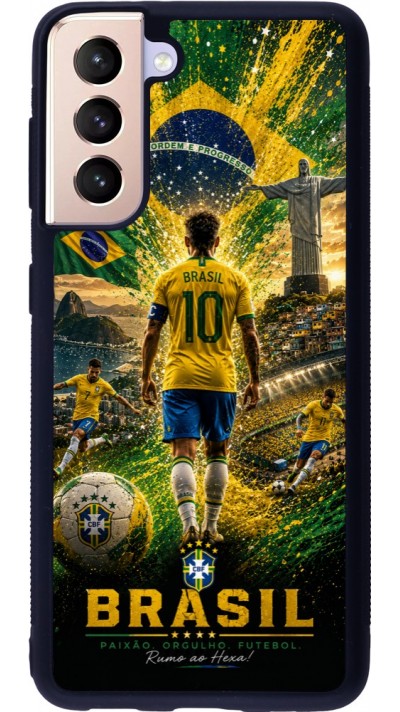 Samsung Galaxy S21 5G Case Hülle - Silikon schwarz Fussball Brasilien splash 2026
