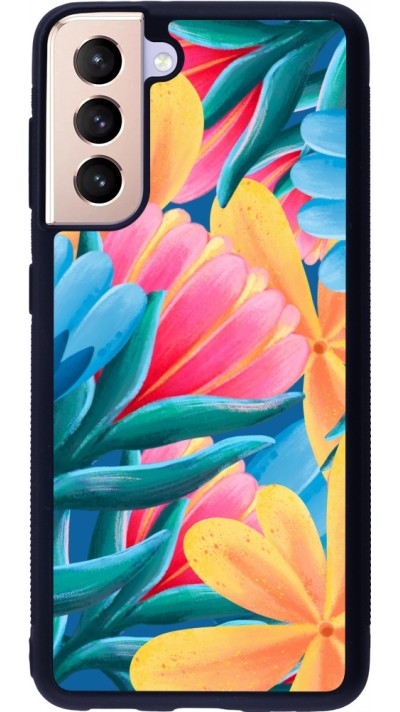 Samsung Galaxy S21 5G Case Hülle - Silikon schwarz Spring 23 colorful flowers