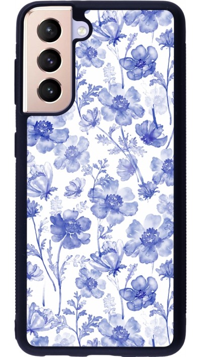 Samsung Galaxy S21 5G Case Hülle - Silikon schwarz Spring 23 watercolor blue flowers