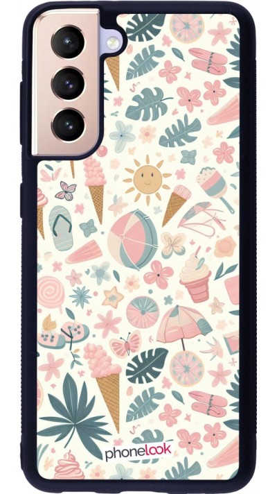 Samsung Galaxy S21 5G Case Hülle - Silikon schwarz Sommer Pink Muster