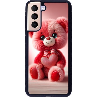 Samsung Galaxy S21 5G Case Hülle - Silikon schwarz Valentin 2024 Rosaroter Teddybär