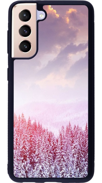 Samsung Galaxy S21 5G Case Hülle - Silikon schwarz Winter 22 Pink Forest