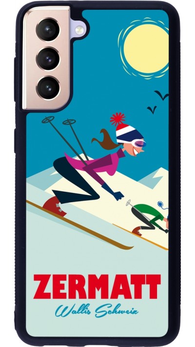 Samsung Galaxy S21 5G Case Hülle - Silikon schwarz Zermatt Ski Downhill