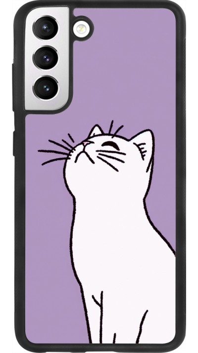 Coque Samsung Galaxy S21 FE 5G - Silicone rigide noir Chat sur fond violet