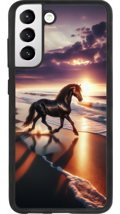 Coque Samsung Galaxy S21 FE 5G - Silicone rigide noir Cheval majestueux plage