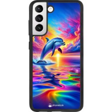 Samsung Galaxy S21 FE 5G Case Hülle - Silikon schwarz Glücklicher Regenbogen-Delfin