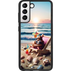 Samsung Galaxy S21 FE 5G Case Hülle - Silikon schwarz Kackhaufen Emoji auf Liegestuhl