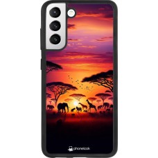 Samsung Galaxy S21 FE 5G Case Hülle - Silikon schwarz Safari Sonnenuntergang Wildtiere