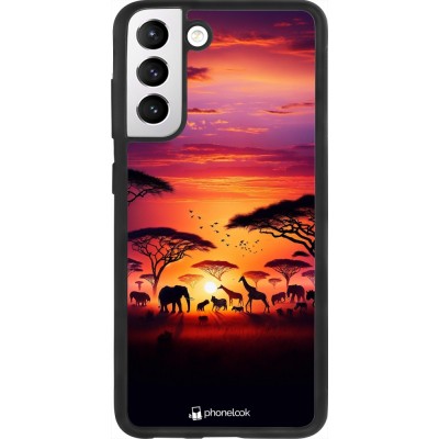 Samsung Galaxy S21 FE 5G Case Hülle - Silikon schwarz Safari Sonnenuntergang Wildtiere
