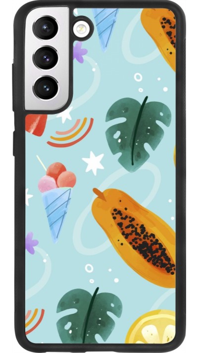 Samsung Galaxy S21 FE 5G Case Hülle - Silikon schwarz Summer 2025 Pattern papaya