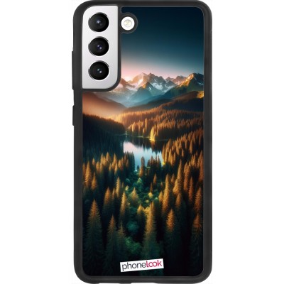 Samsung Galaxy S21 FE 5G Case Hülle - Silikon schwarz Sonnenuntergang Waldsee