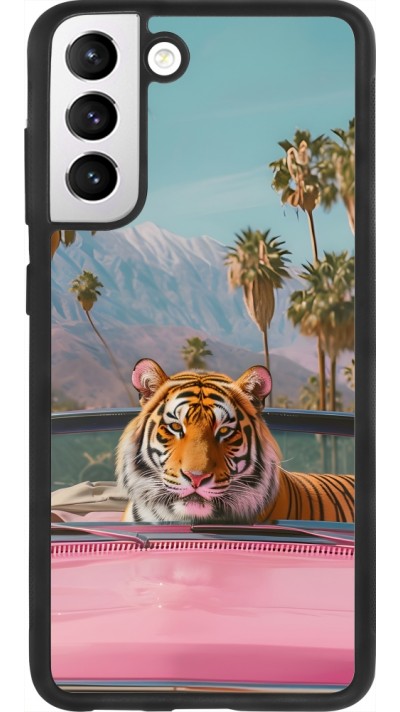 Coque Samsung Galaxy S21 FE 5G - Silicone rigide noir Tigre voiture rose