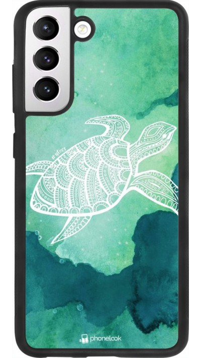 Coque Samsung Galaxy S21 FE 5G - Silicone rigide noir Turtle Aztec Watercolor