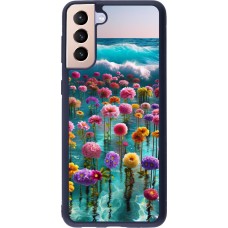 Samsung Galaxy S21+ 5G Case Hülle - Silikon schwarz Blumenmeer Wellen