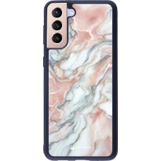 Samsung Galaxy S21+ 5G Case Hülle - Silikon schwarz Rosa Leuchtender Marmor