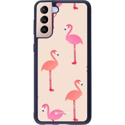 Hülle Samsung Galaxy S21+ 5G - Silikon schwarz Pink Flamingos Pattern