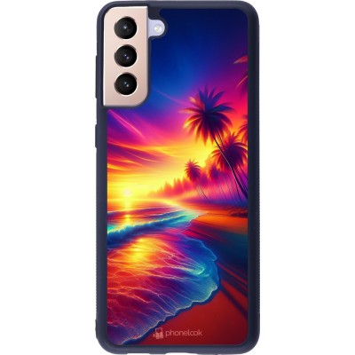 Samsung Galaxy S21+ 5G Case Hülle - Silikon schwarz Strand Sonnenuntergang auffällig
